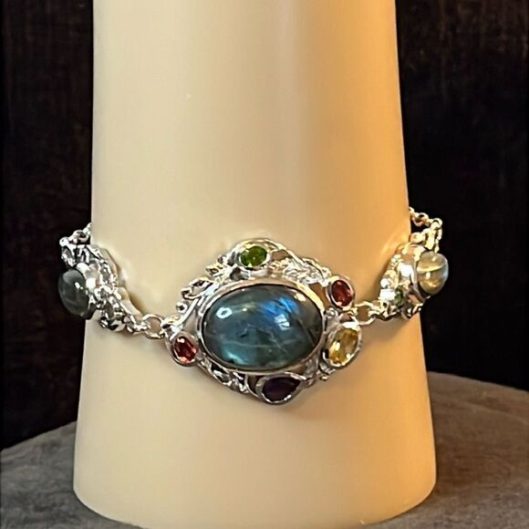 Karis Malagasy Labradorite Multi Gemstone Clelestial Garden Bracelet, Platinum - Picture 3 of 17